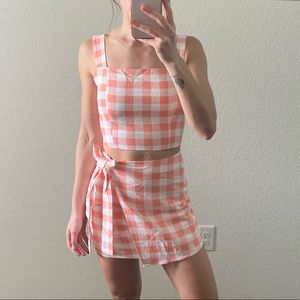 Matching set! Gingham crop top and skirt in pink